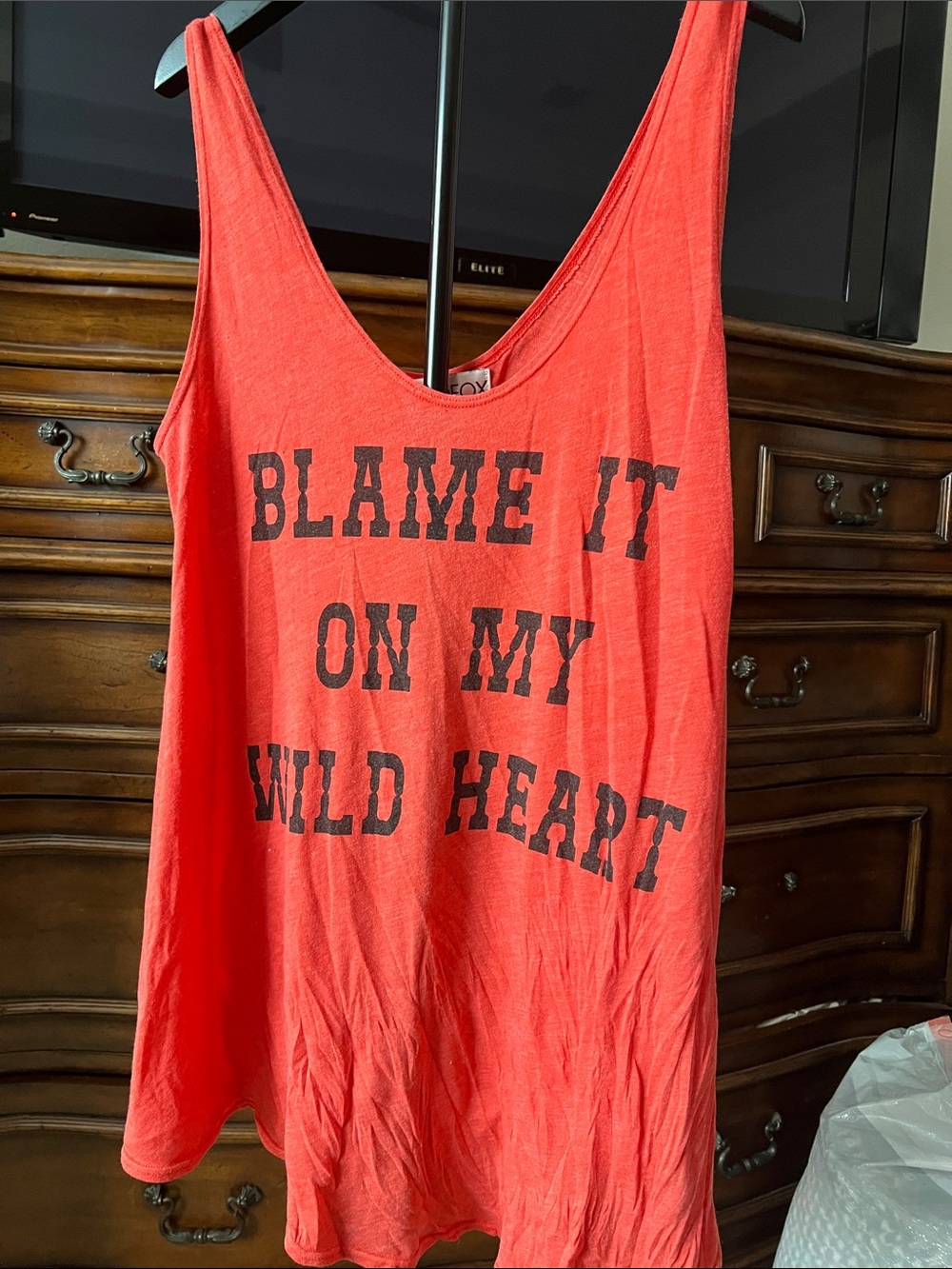 Wildfox Coral Red Graphic Tank Top with Black Print